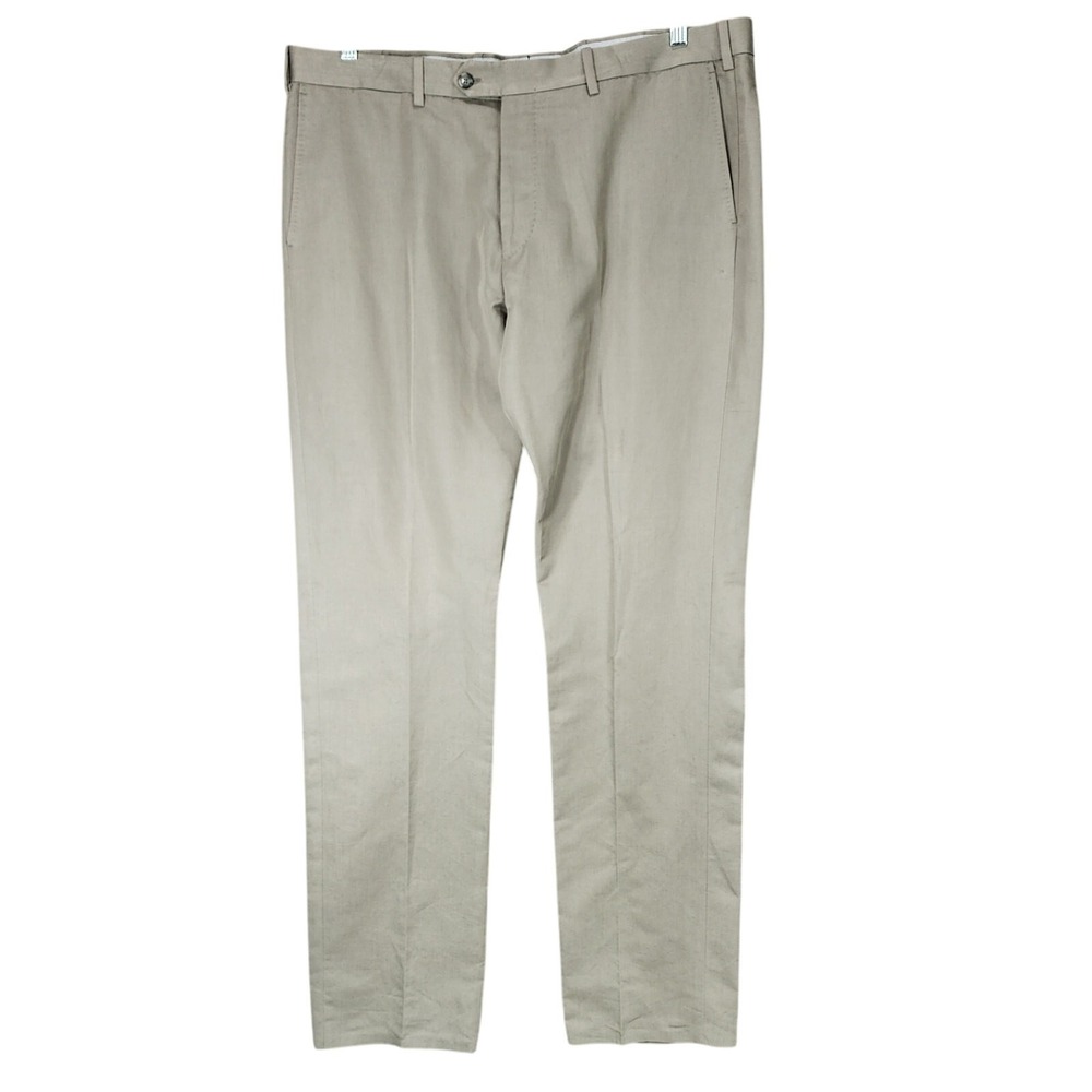 Monte Rosso Dress Pants sz 40 Mens Linen Cotton Beige Tan Italian Flat Front 37"